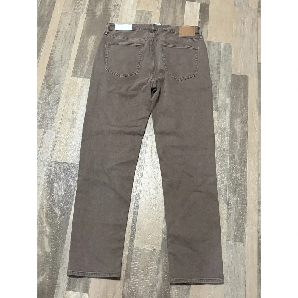 NWT American Eagle Mens 34x34 EasyFlex Slim Straight Dark Brown Jeans Stretch